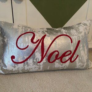 LIKE NEW! TJ Maxx Red/Silver/White Noel Lumbar Pillow